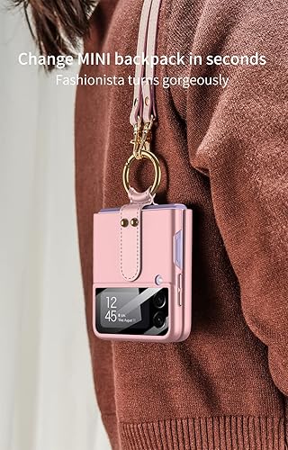 Miniatura 10 de Funda para Galaxy Z Flip 3 5G con soporte de anillo y correa de vidrio 9H, protector de pantalla para lente de cámara de vidrio 9H, cubierta de