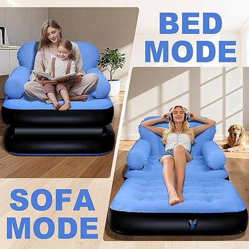 Miniatura 3 de PRAXXIS Sofá inflable con cabecero, silla inflable con superficie flocada, sillas inflables plegables para adultos, sofá inflable portátil, sofá