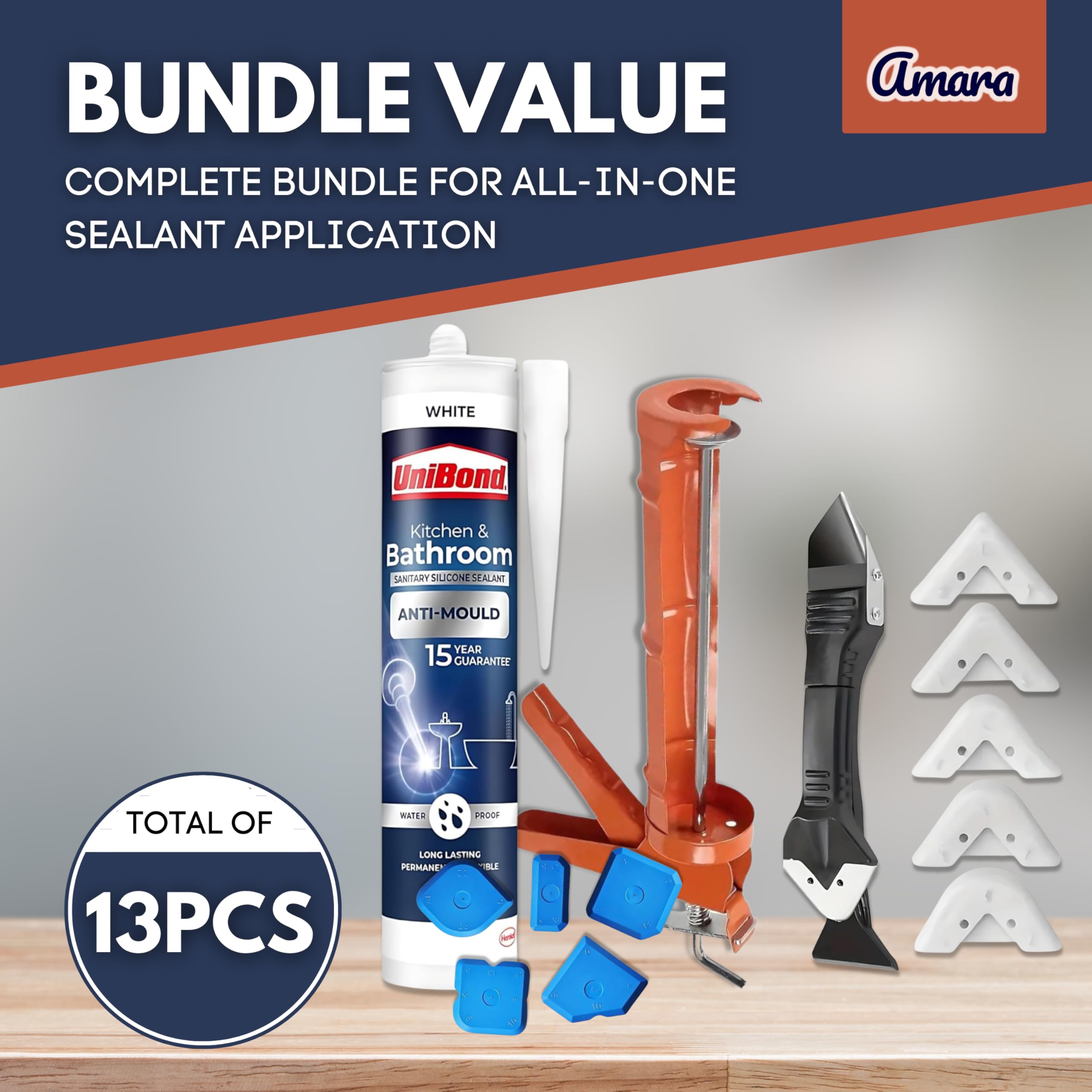 White Silicone Sealant Application Bundle With Unibond Kitchen & Bathroom Sealant, Caulking Gun - Image 2