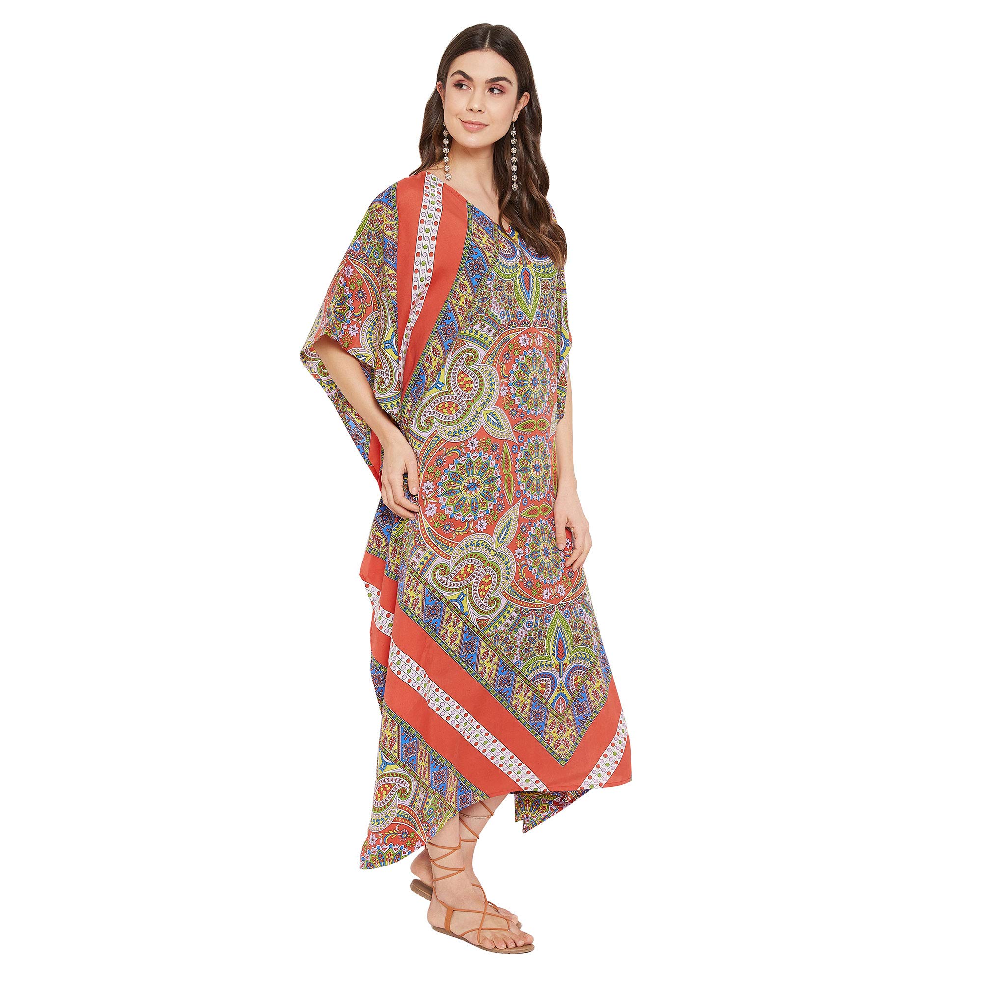 Gypsie Blu Paisley Print Kaftan para las mujeres Poliéster Caftán Vestido Kimono Manga Plus Size Beach Maxi Vestidos - - talla única Más