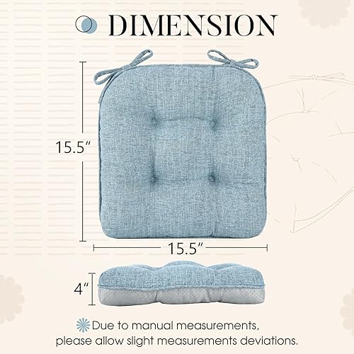 Vista 87 de Basic Beyond Paquete de 4 cojines para sillas de comedor, cojines para sillas de comedor con lazos y respaldo antideslizante, 15.5 x 15.5 pulgadas