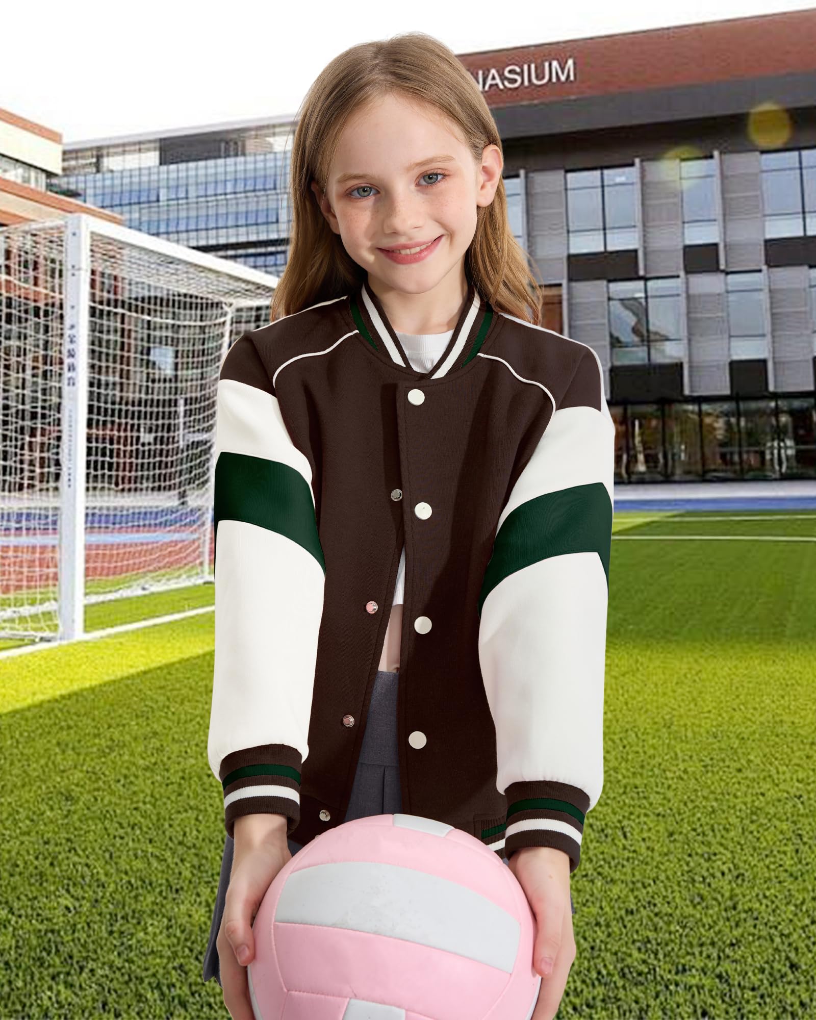 Rolanko Chaqueta de Béisbol para Niñas y Niños Estilo Varsity Sudadera Escolar con Bolsillos Abrigo Bomber para Niños
