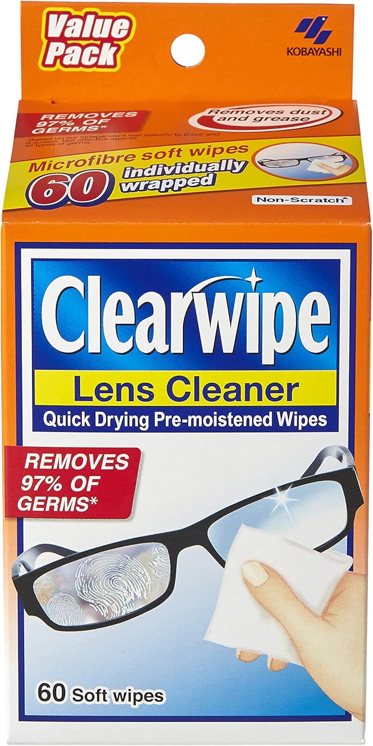 ClearWipe Lens Cleaner Alcohol Pre Moist Glasses Cleaning Wipe, 60