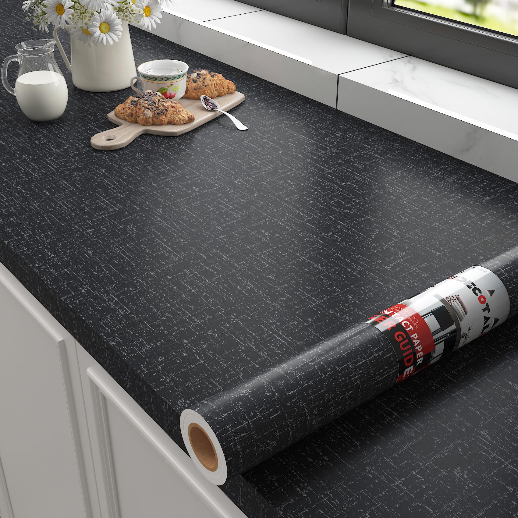Papier peint vinyle adhésif Decotalk étanche pour rénovation comptoir granit