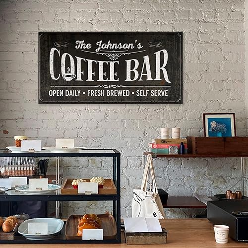 Miniatura 5 de Sigo Signs Letrero de barra de café personalizado, letrero decorativo rústicode granja con nombre de la familia, día de San Valentín para cabañas,