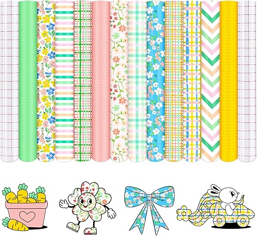 Miniatura 1 de Vinilo permanente de cuadros primaverales, 12 hojas de 12 x 10 pulgadas, vinilo adhesivo permanente pastel para tazas, vinilo autoadhesivo