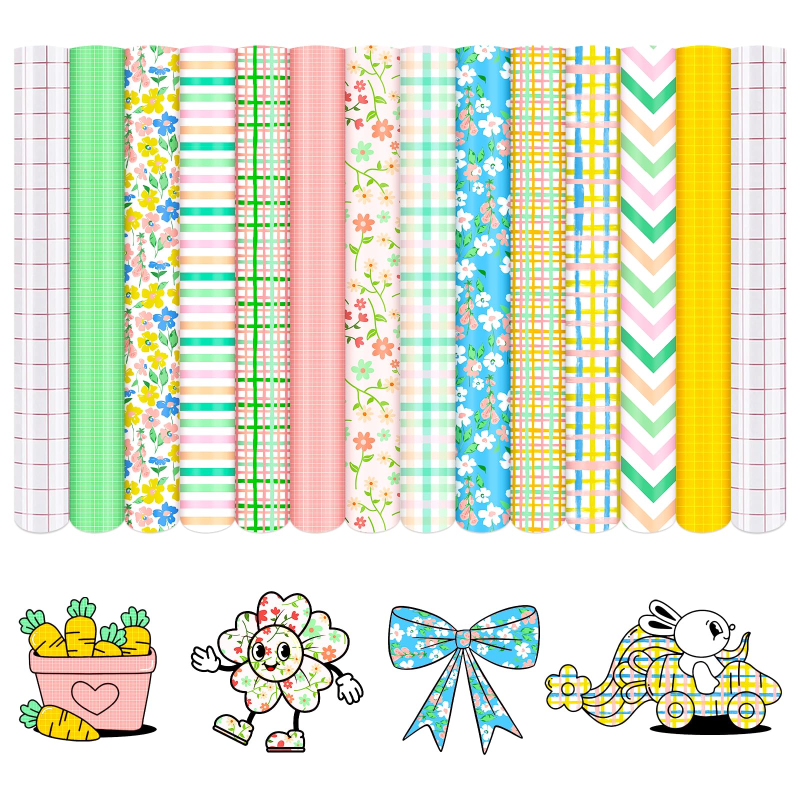 Spring Plaid Permanent Vinyl 12 Sheets 12"x10" Pastel Permanent Adhesive Vinyl Plaid Sticker for Mugs