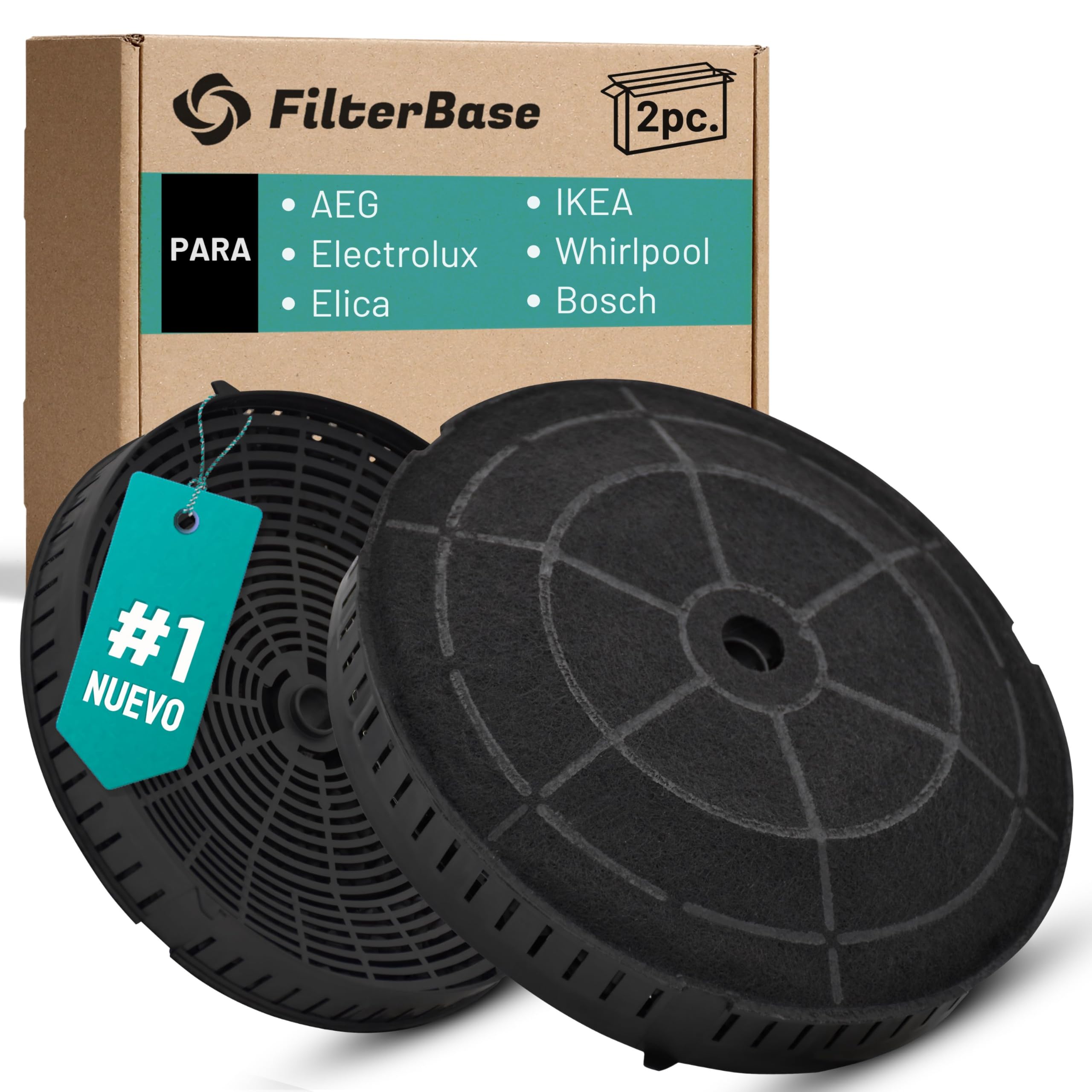 FilterBase® 2 filtros de carbón activo para AEG Electrolux 4055171138 4055217501 | Elica CFC0038668 Tipo 57 CFC0140343 | Ikea NYTTIG FIL 440 | Whirlpool 48400008824 | Bosch 12020221 | Siemens 10005582