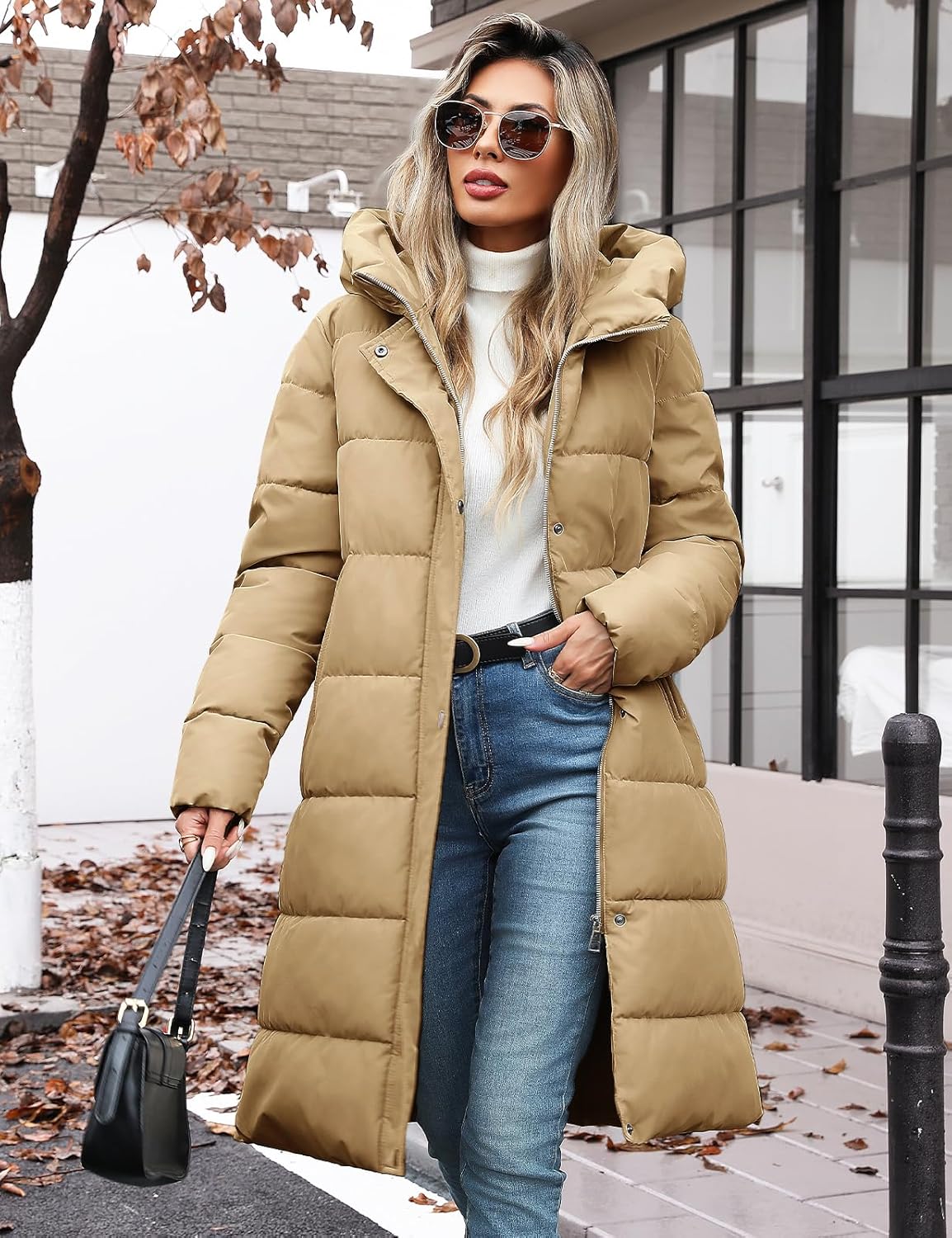 HEEKPEK Womens Winter Long Puffer Coats Thicken Warm Quilted Jacket Mid-Length with Side Zipper and Hood Parka Outerwear - Image 3