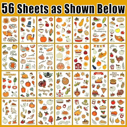 Miniatura 3 de Partywind 56 hojas (565 estilos) luminosos tatuajes temporales de Acción de Gracias, suministros de fiesta de otoño para niños, regalos para niños,