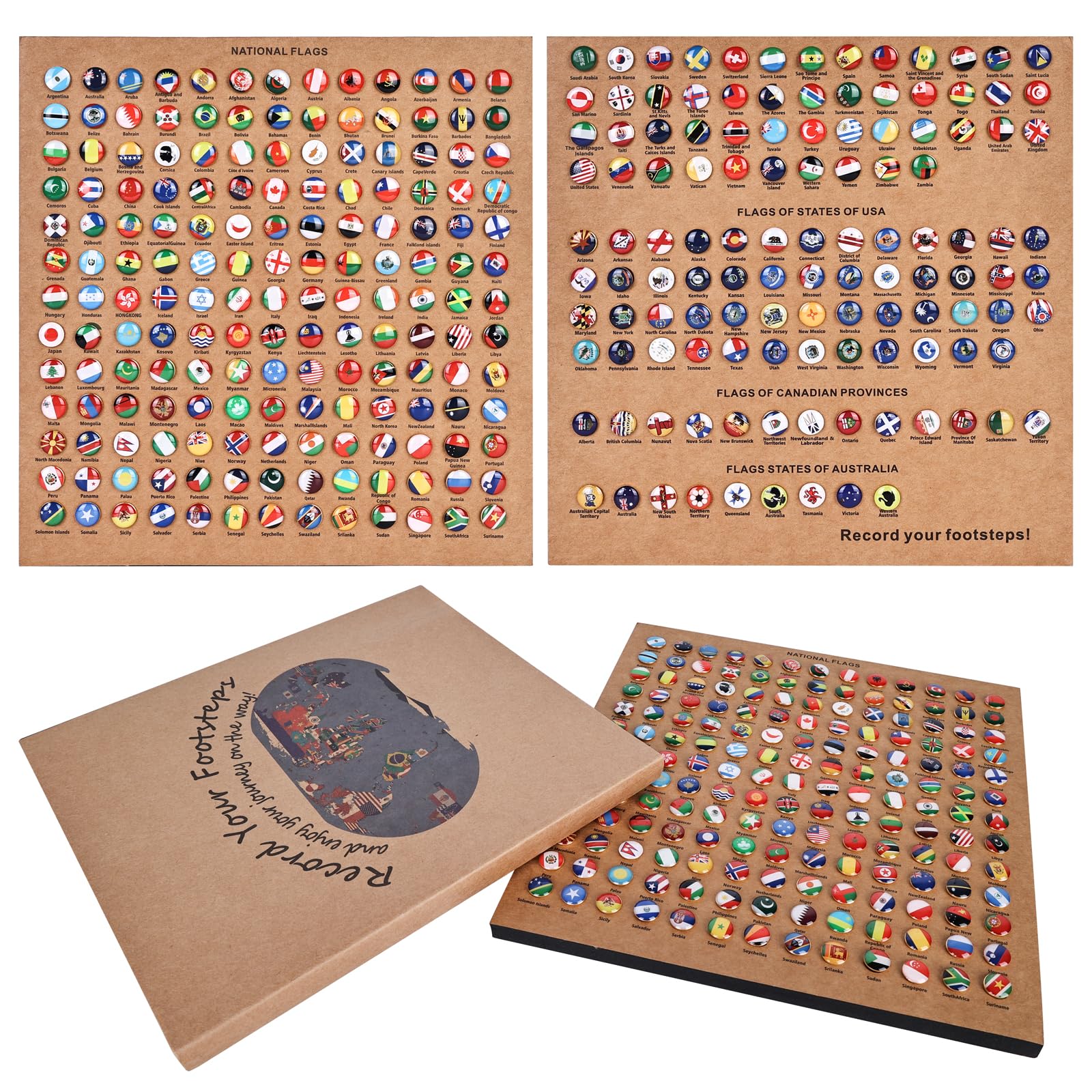 Leikurvo Thumbpins: 291-Piece National Flag Thumb Pins, Decorative Tacks, Country Map Thumbpins with Cork Plates, Metal Push Pins, Creative Pins for DIY Bulletin Board