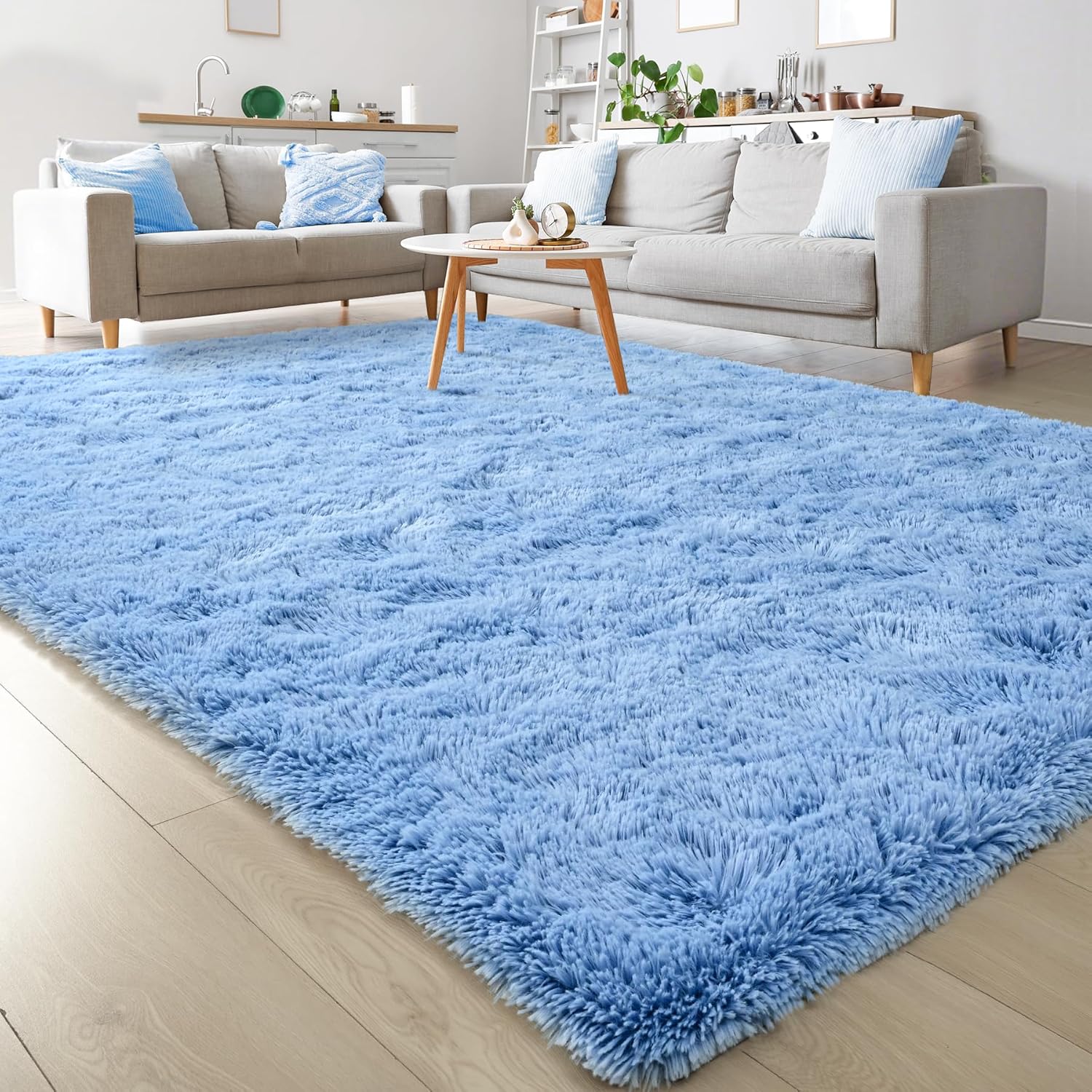 Keeko Fluffy Blue Area Rugs for Bedroom Kids Room 4x5 3 Cute Shag Fuzzy Baby Rugs Living Room