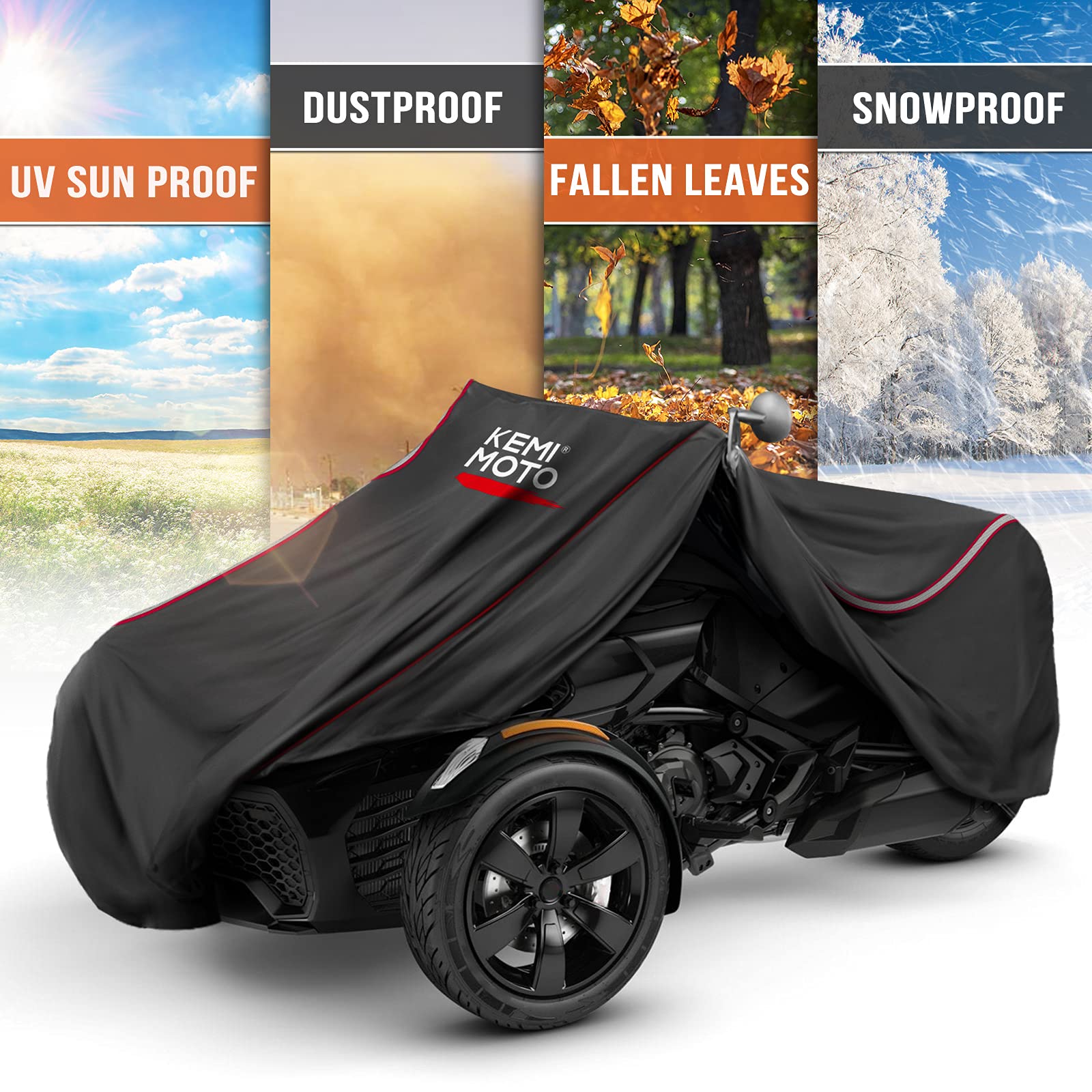 KEMIMOTO Impermeable Funda Exterior Mejorada, Tejido Oxford 420D con Bandas Reflectantes, Resistente a los Rayos UV, Compatible con Can-Am Ryker 600, 900, Sport & Rally Edition