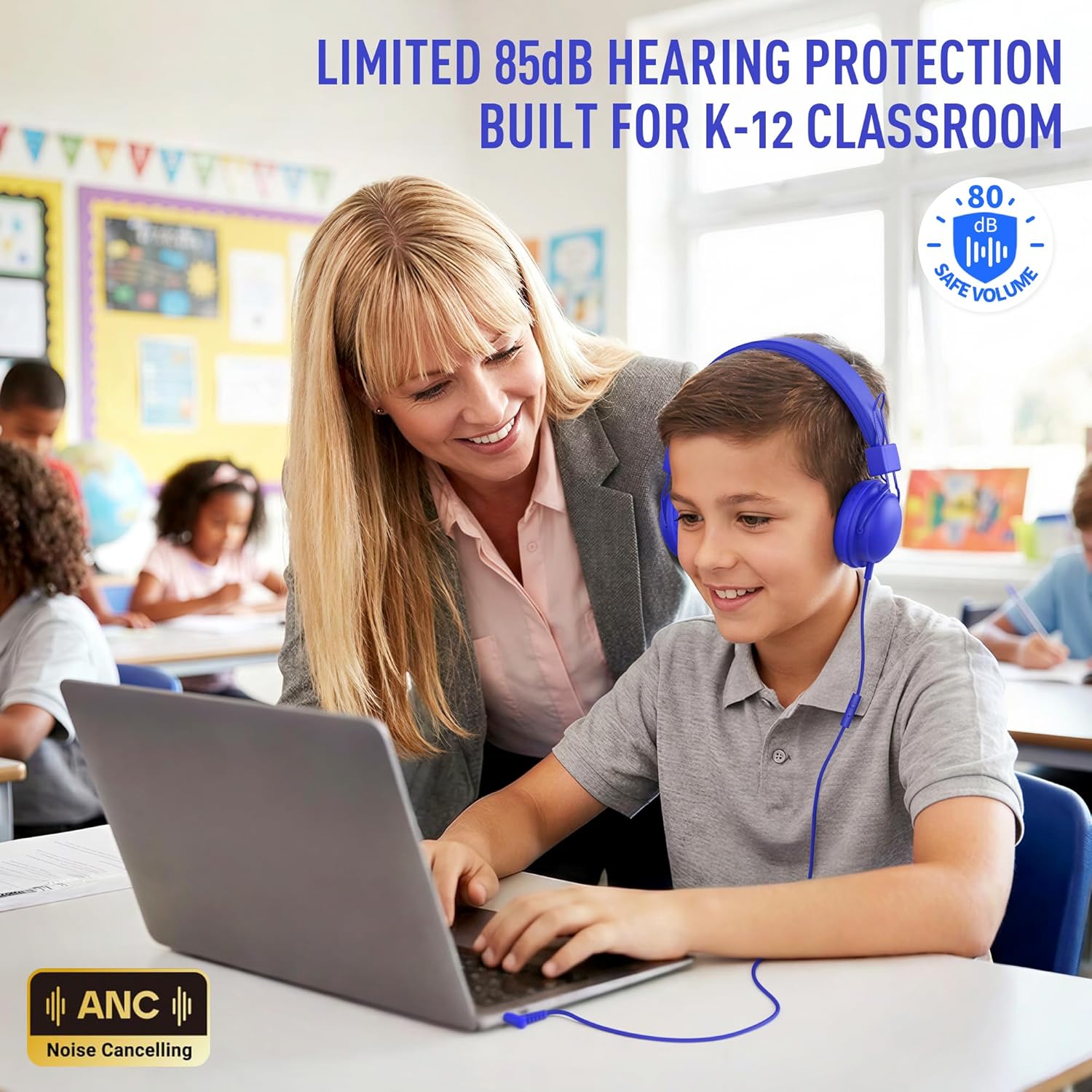 AILIHEN Kids Headphones Wired Bulk 10-Pack for K-6 School & Classroom, with Microphone, 85dB Volume Limit, Shareable, Foldable, 3.5mm Jack for Chromebook, Computer - Multicolor