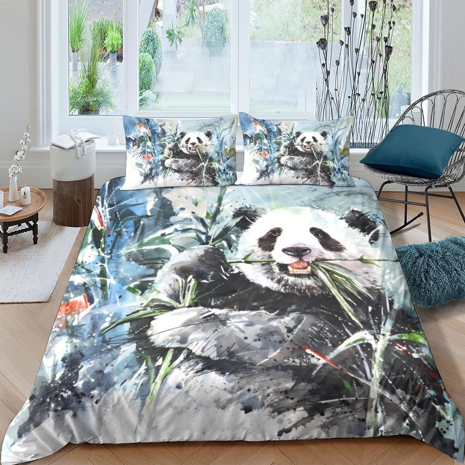 Ctjqhvkz Style-6 3D Printed Watercolor Panda Fitted Sheet Microfiber Soft Artistic Bamboo Mattress Cover For Bedroom Guestroom Decor Single（135X200cm）