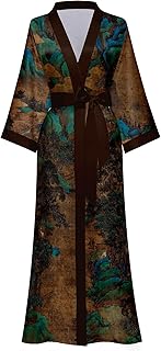 Women's Floral Long Kimono Robe Long Satin Robe Long Silk Robe Ladies Ki...