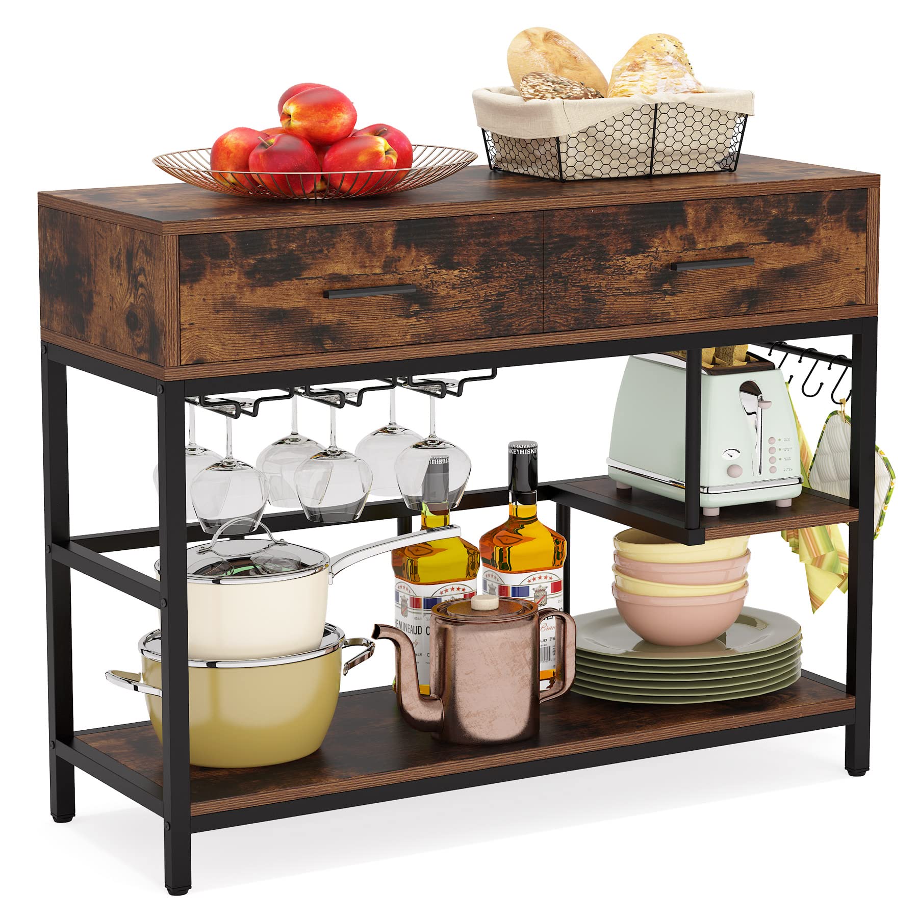 Buy Tribesigns Kitchen Island Table with 2 Drawer, Industrial Coffee