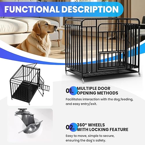 Miniatura 3 de Dog Crate, 42 Inch Heavy Duty Dog Cage with Alloy Steel Material, Dog Kennel for Medium Large Dogs, with Easy Assembly and Multi Scene Application,