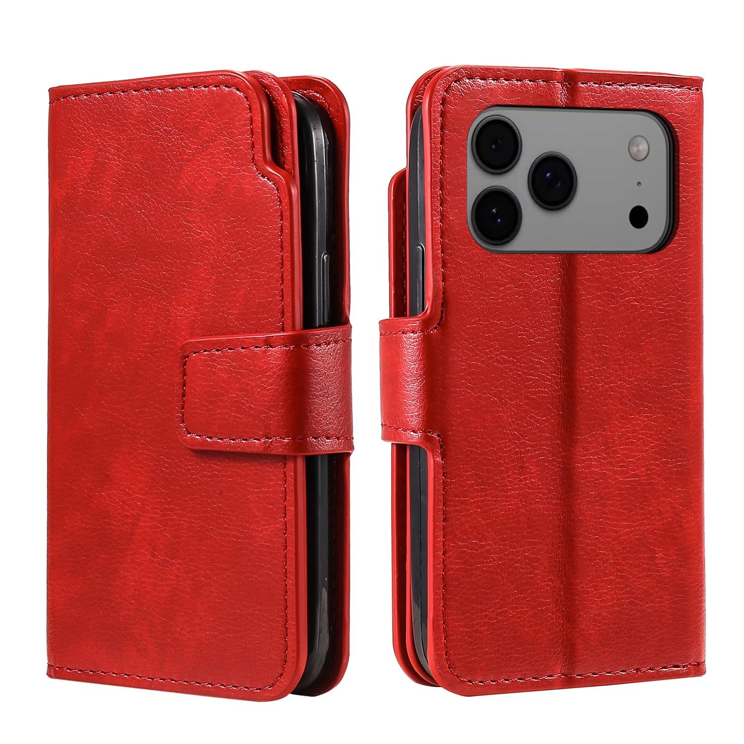 Étui pour iPhone 16 Plus rouge housse cuir rabat aimanté porte-carte - 8