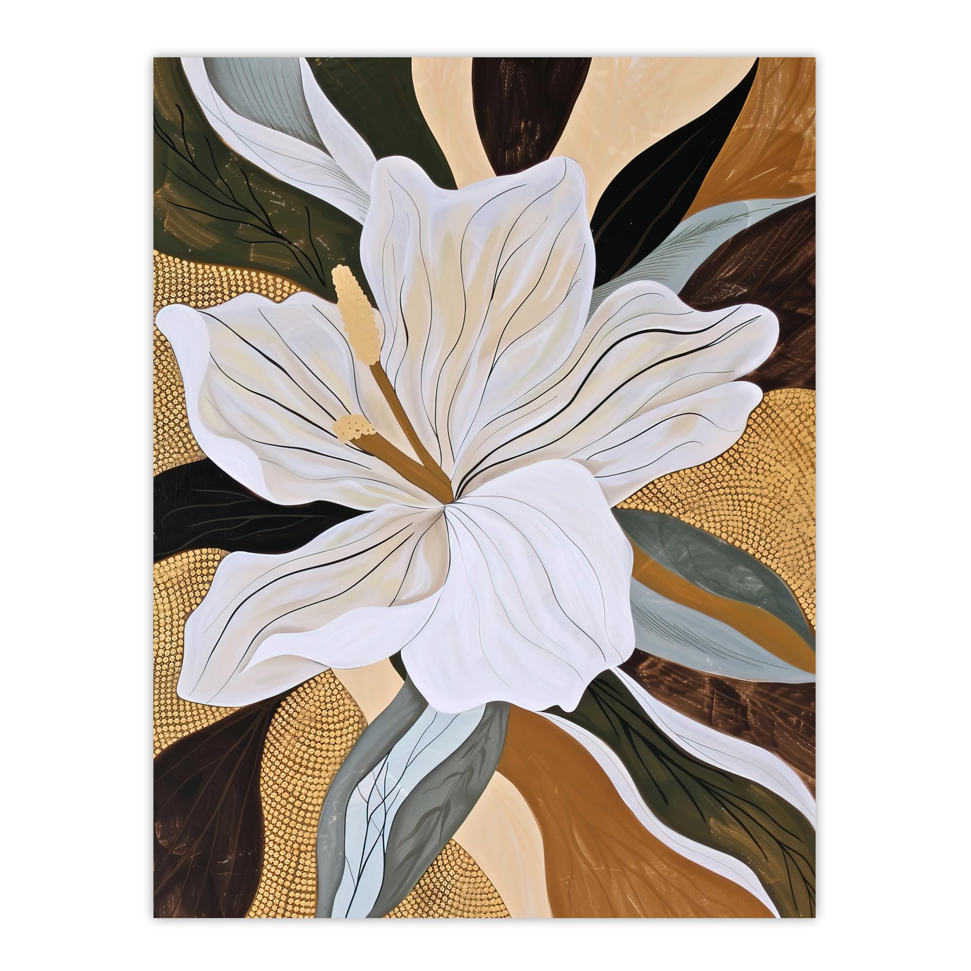 Artery8 Lily Flower Painting - Earth Tone Delicate Floral Wall Art Print - W24 inch x H32 inch - Brown