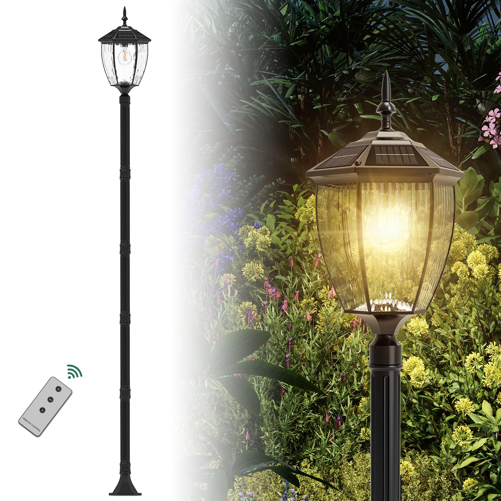 Photo 1 of Kaqur 79" Solar Lamp Post Light with Pole, 3CCT, Dusk to Dawn, Remote