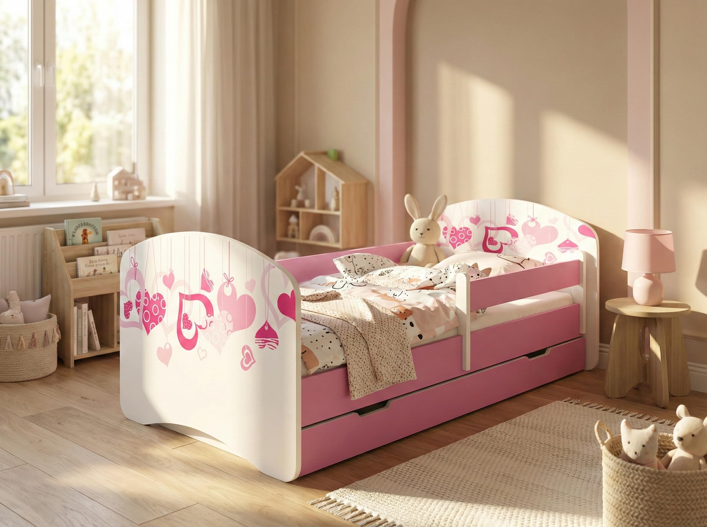 Happy Babies Berceau enfant 160x80 cm avec matelas blanc rose
