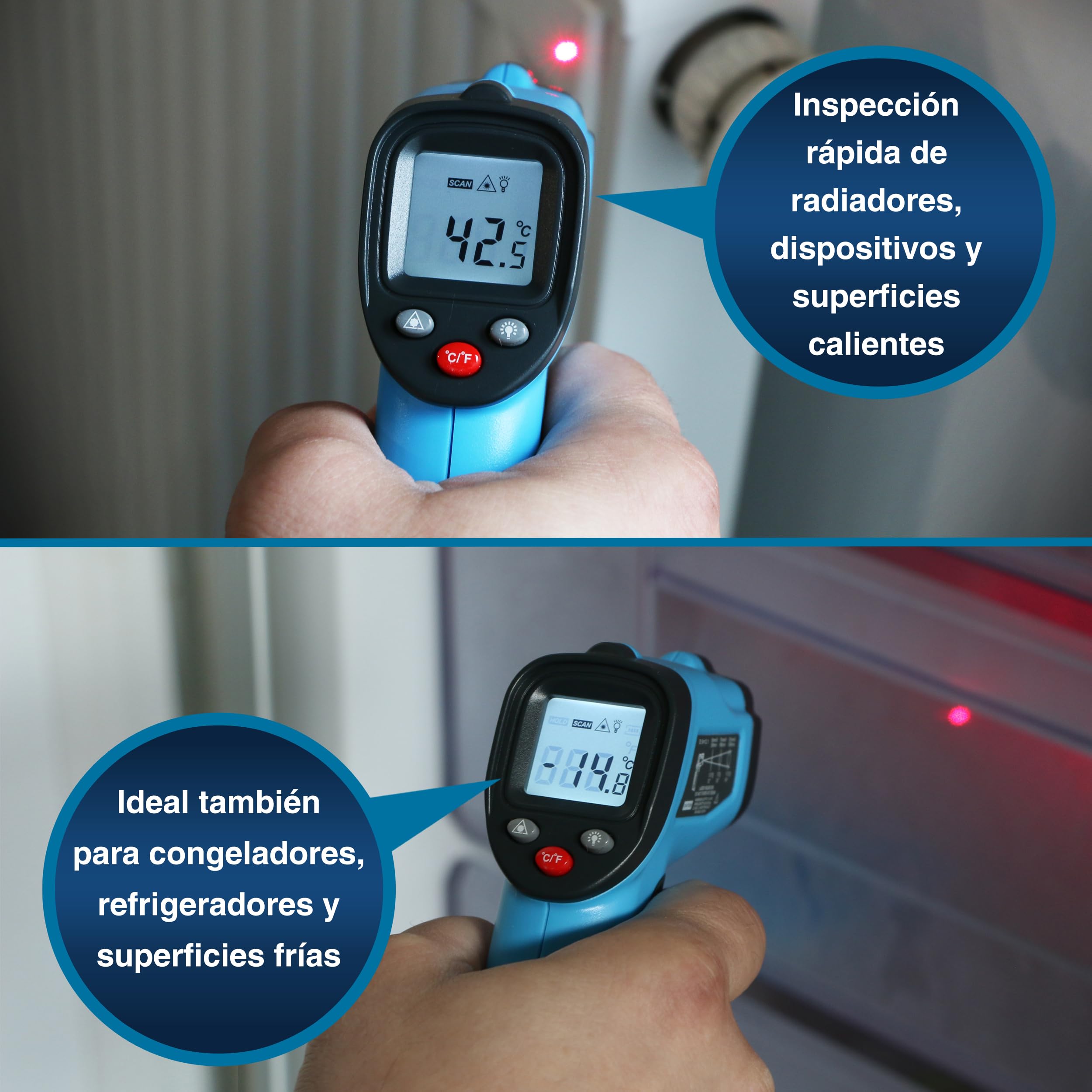 PeakTech 4940 Termómetro infrarrojos láser -50°C 600°C relación 12:1 medición rápida temperatura superficial 0,5s