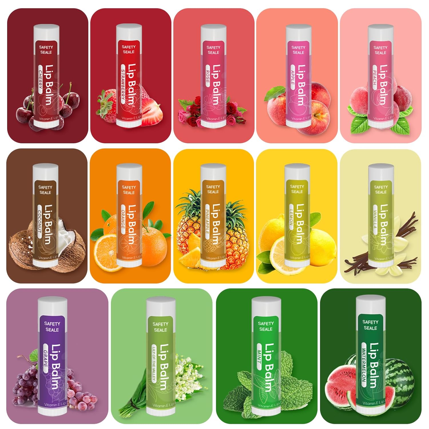 98 Pack Natural Lip Balm Bulk with Vitamin E and Coconut Oil - Moisturizing, Soothing, and Repairing Dry and Chapped Lips - 14 Flavors - Non-GMO, Valentine's Gifts