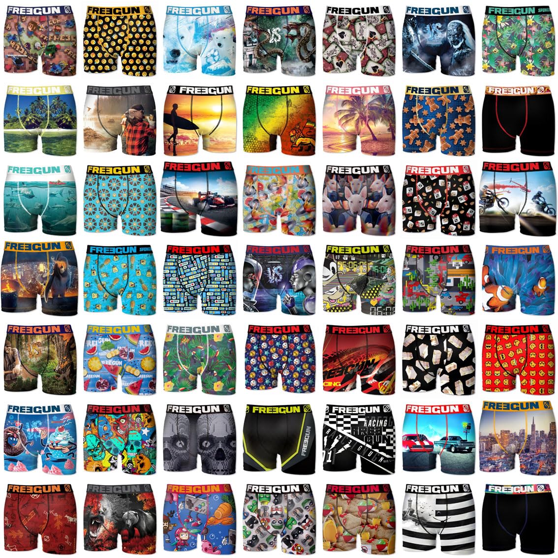 FREEGUN Pack Surprise Boxer Enfant Liberté de Mouvement, Modèle Aléatoire, Doux, Léger et Résistant (Lot de 5), Bleu Taille 10 ans/​12 Ans