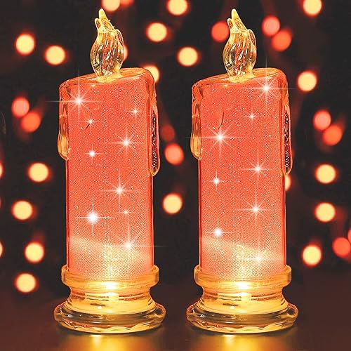 2 velas LED rojas sin llama (diámetro 2.5 pulgadas x altura 7 pulgadas), velas LED parpadeantes, pilas incluidas, velas para interiores y