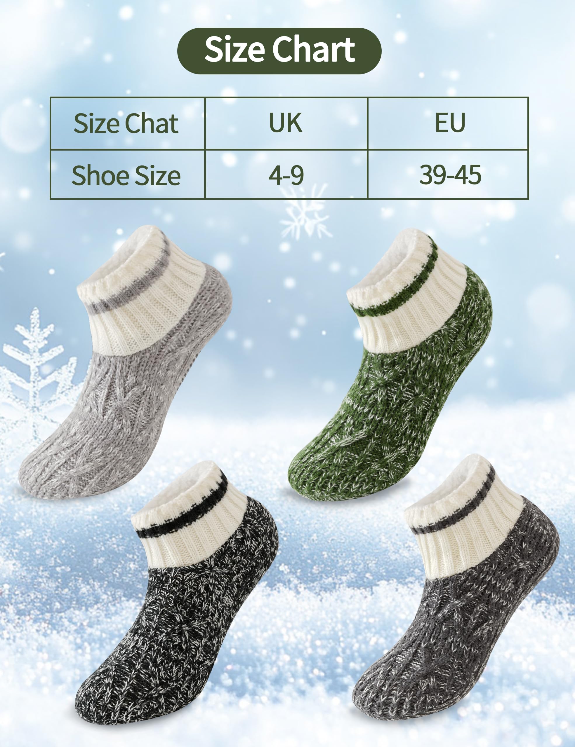 Calcetines Antideslizantes Hombre Invierno de Punto Grueso Forro Polar Cálido Térmicos