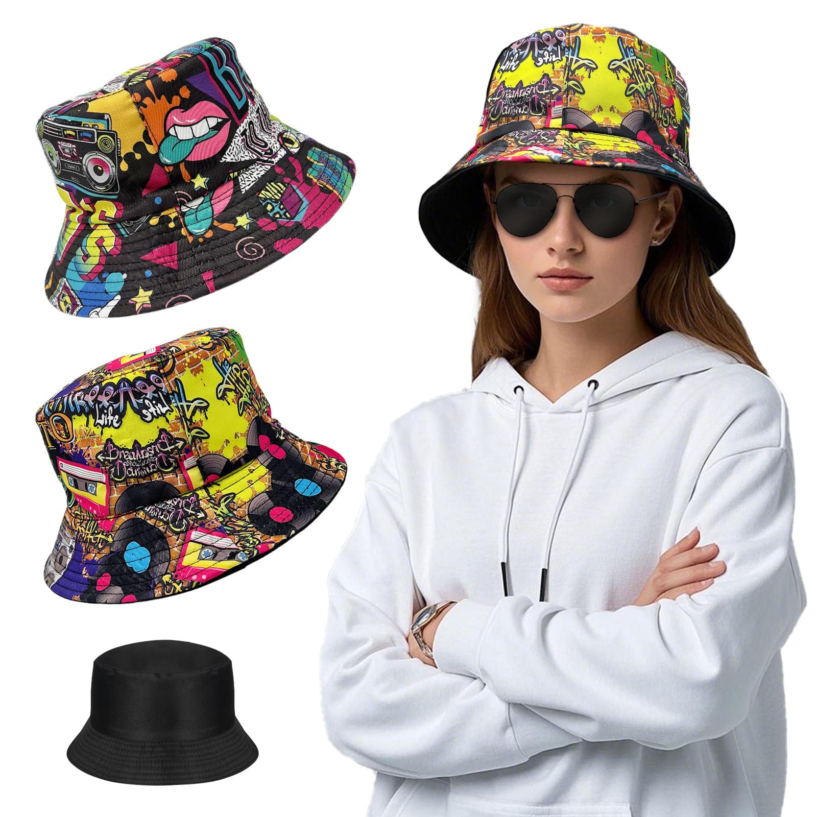 Sombrero retro 80's 90's cubo pescador reversible unisex vintage