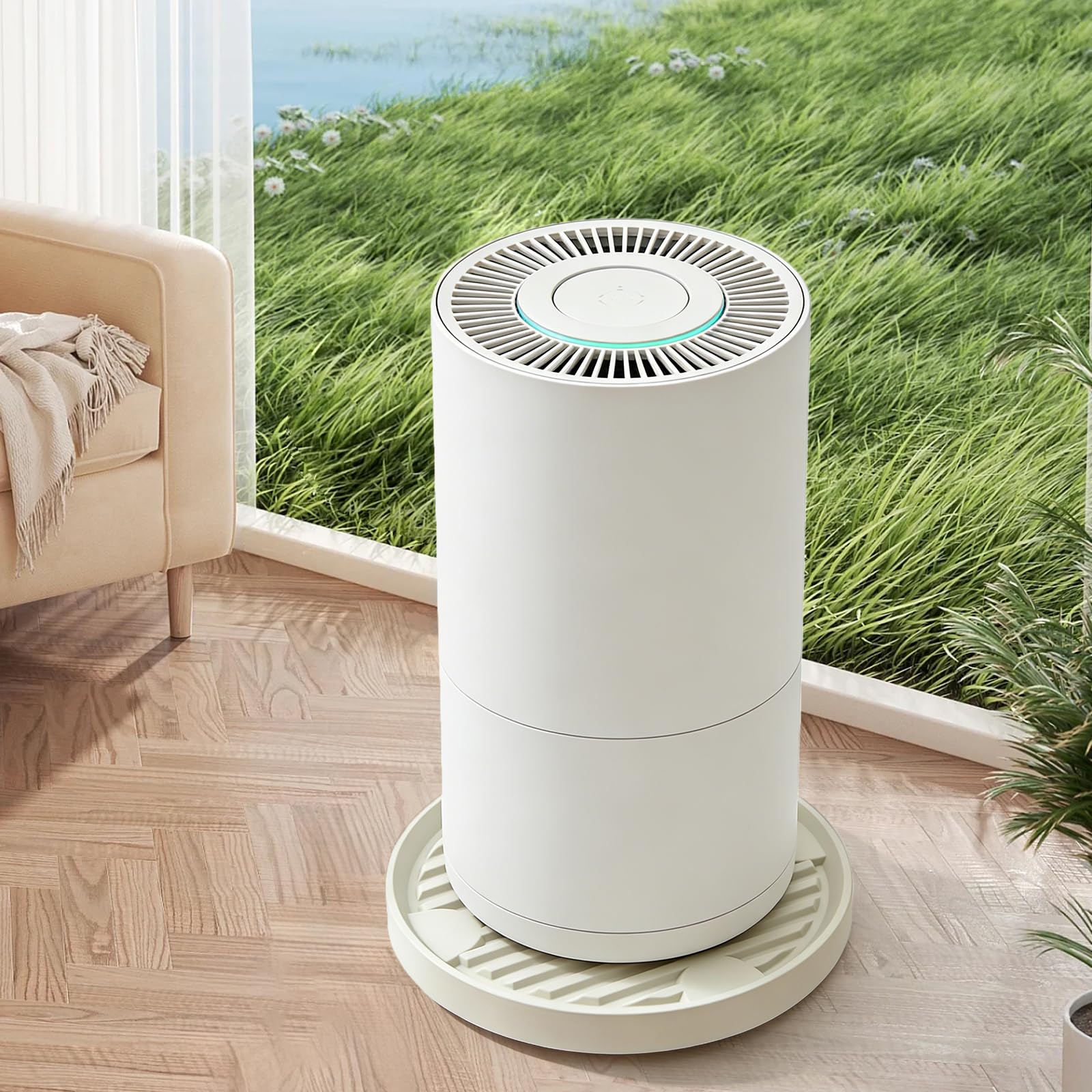 GOMETY 2 Pièces Support de Plante à roulettes Rond 31cm, Plateforme Roulante 360° avec roulettes Invisibles, Charge 75 kg, Plastique Durable pour Pots de Fleurs Intérieur/Extérieur, Blanc Cassé