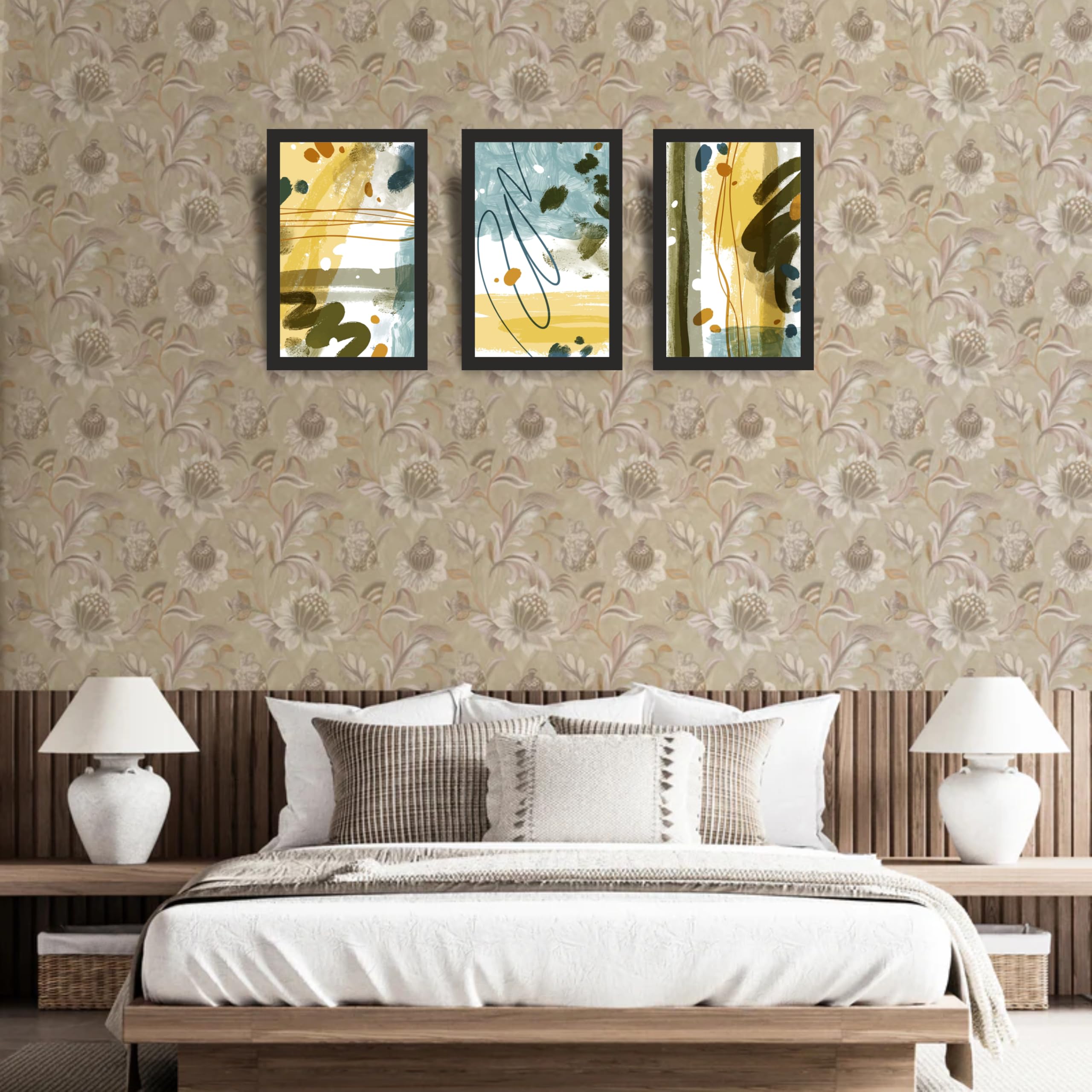 Modern Abstract Brush Stroke Wall Art Set of 3 Frames