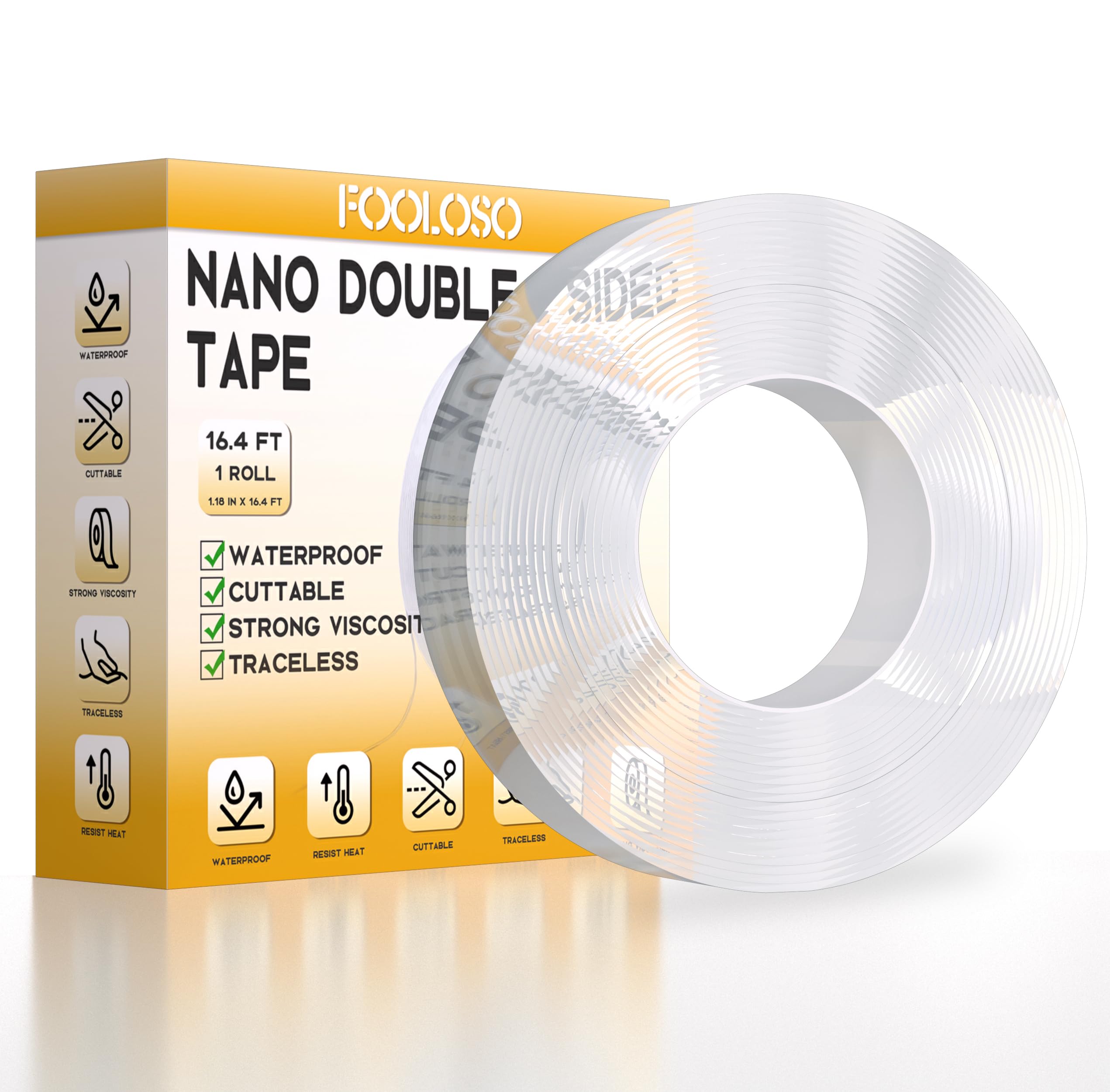 Double Sided Tape Heavy Duty, Strong Double Sided Mounting Tape, Nano Adhesive Mounting Tape, Wall Tape, Sticky Clear Poster Tape Photo Frames Crafts Reusable Tape Strips (16.4 FT)