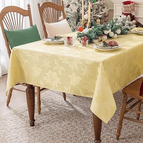 Miniatura 2 de Softalker Mantel rectangular de jacquard de Navidad con flor roja, impermeable, resistente a las manchas, de poliéster, flor de pascua, vintage,