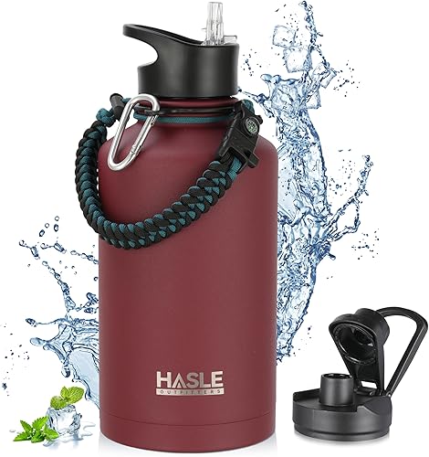 Miniatura 19 de HASLE OUTFITTERS Botella de agua deportiva de acero inoxidable de 32 onzas, aislada al vacío, de doble pared, a prueba de fugas, con 2 tapas (tapa