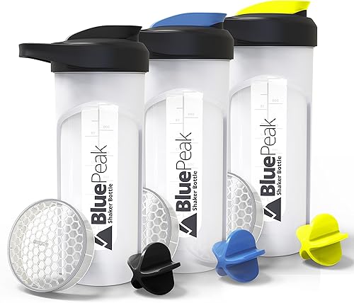 Miniatura 9 de BluePeak - Botella mezcladora de proteína de 28 onzas paquete de 3 con tecnología de mezcla doble Sin BPA Incluye bolas agitadoras y coladores 3 -