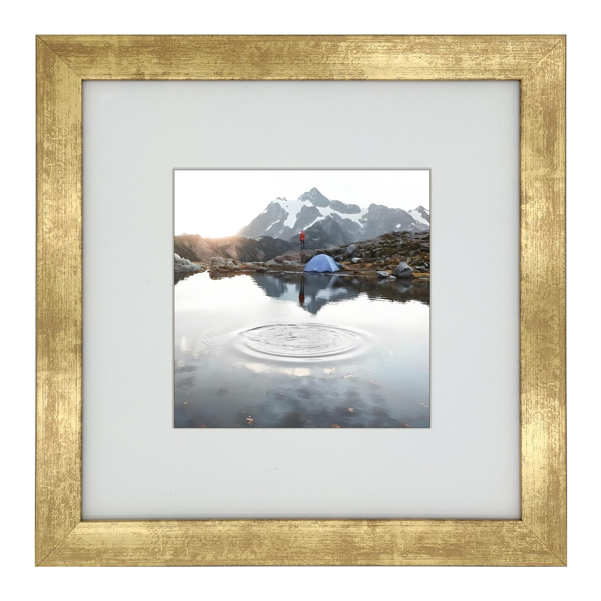 Evquit Gold 10X10 Photo Frame Gallery Picture Frame With 6X6 Mat,Freestanding And Wall Mountable,