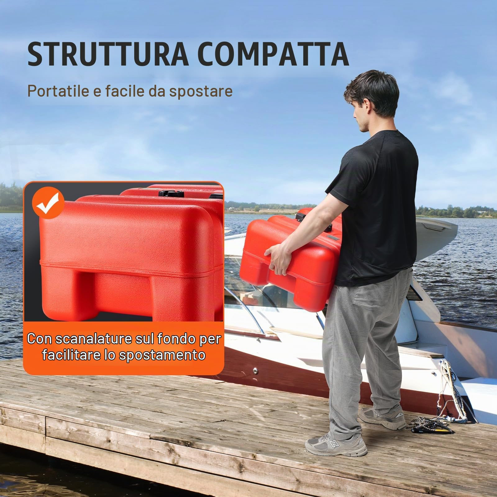 VEVOR Serbatoio Carburante Marino, 55 L, Serbatoio Carburante per Barche Portatile per Barche con Motore Fuoribordo, Serbatoio Carburante per Barche Marine Fuoribordo in Plastica