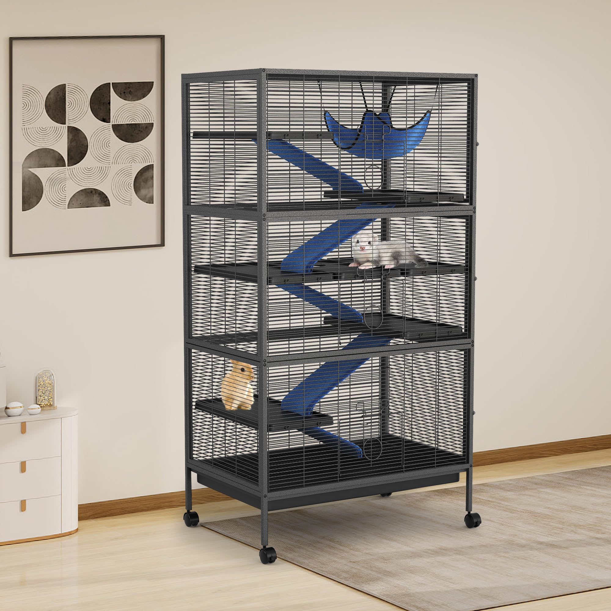 Meerschweinchen Käfig Mit Rollen, Kleintierkäfig Nagerkäfig Groß 149x80x52 cm Mit 6 Etagen, Mehrere Türen & Herausnehmbarem Tablett, Für Kaninchen Frettchen Chinchillas Hamster