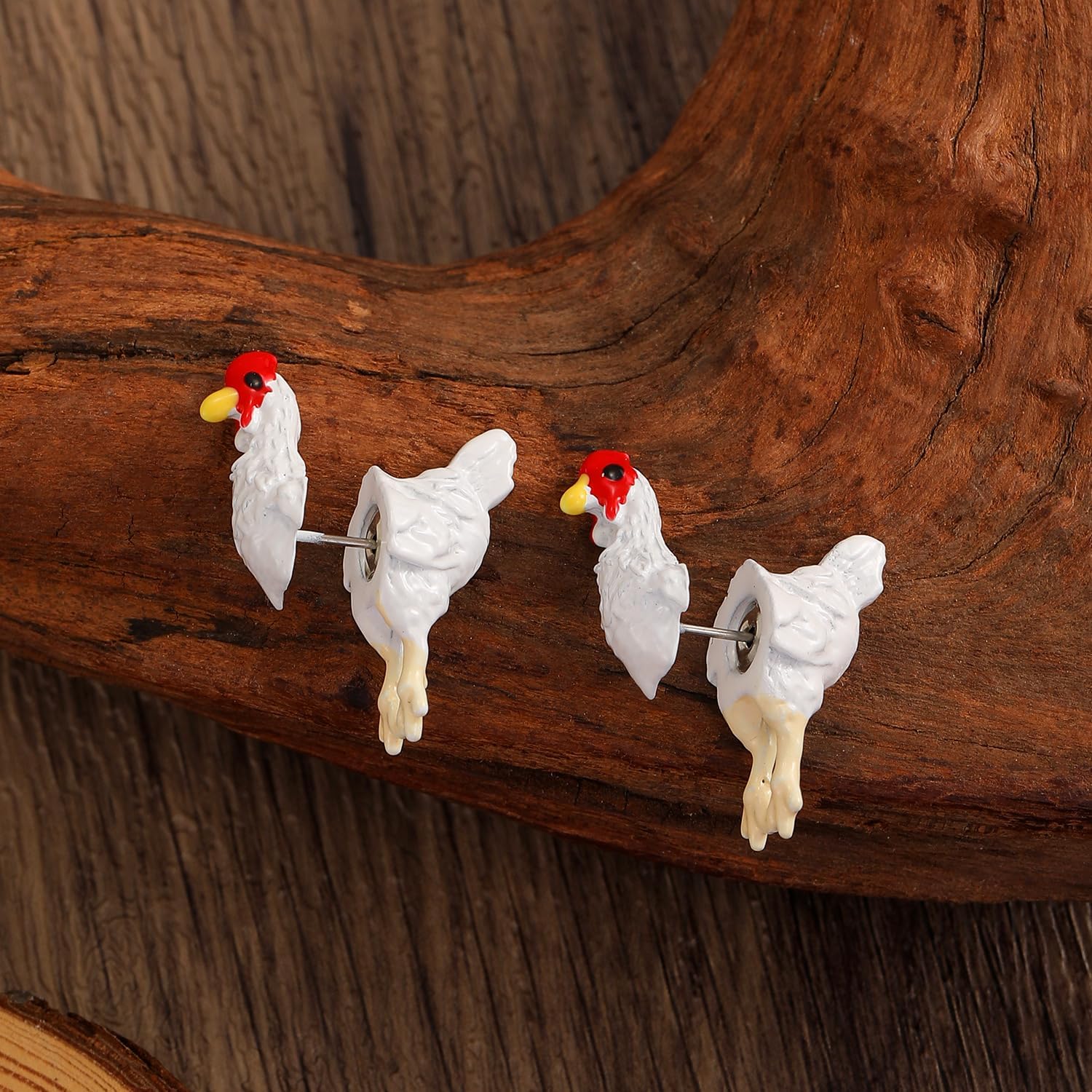 Hand Painted Chicken Earrings For Women Cute 3D Chicken Stud Earrings Funny Resin Mini Chicken Front Back Studs Thanksgiving Farm Animal Jewelry For Women - Image 4