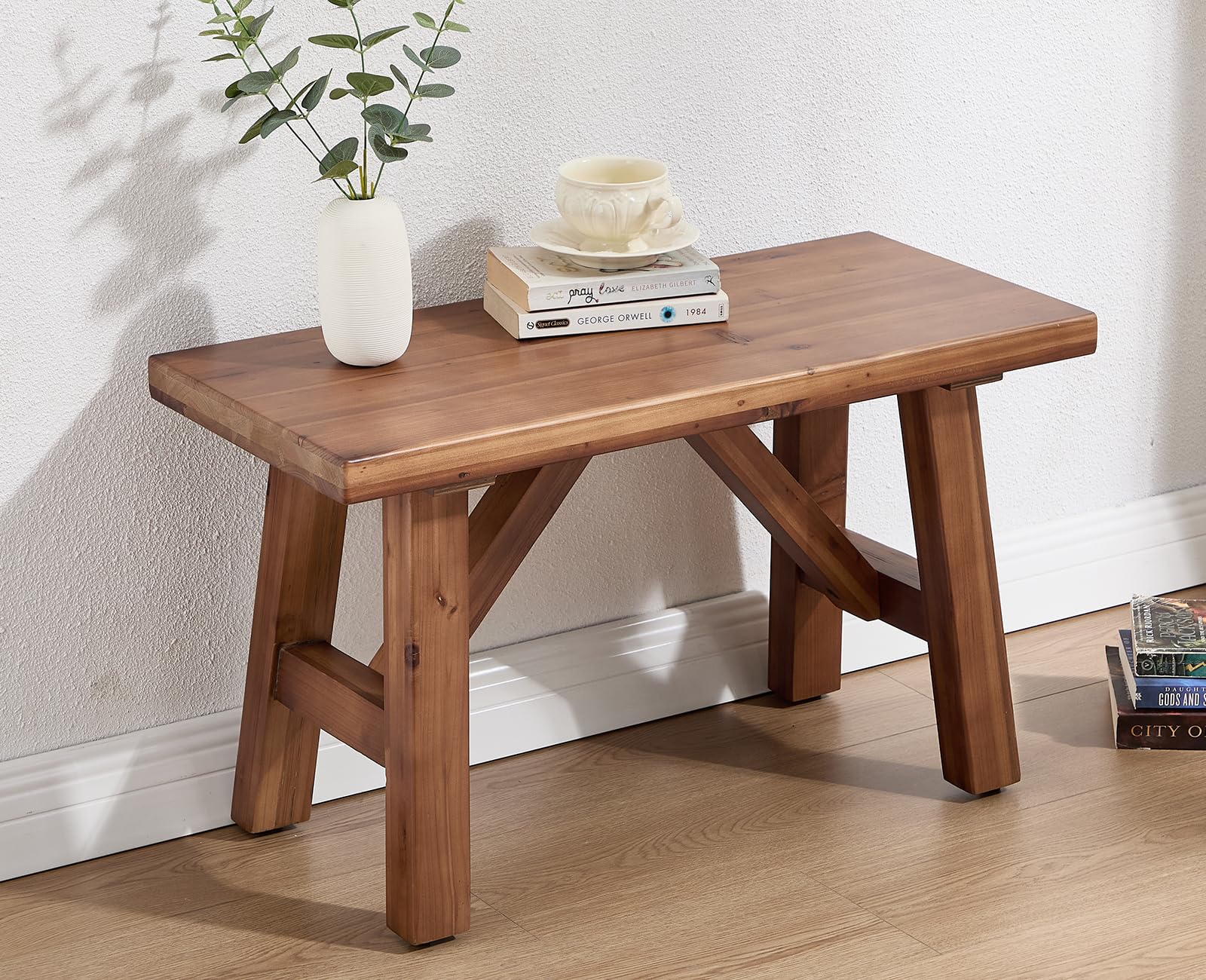 chairus Farmhouse Solid Wood Bench, 30" Entryway Bench Seat Rustic Narrow Dining Room Bench for Kitchen/Living Room/Bedroom/Entrance/Small Apartment, Walnut