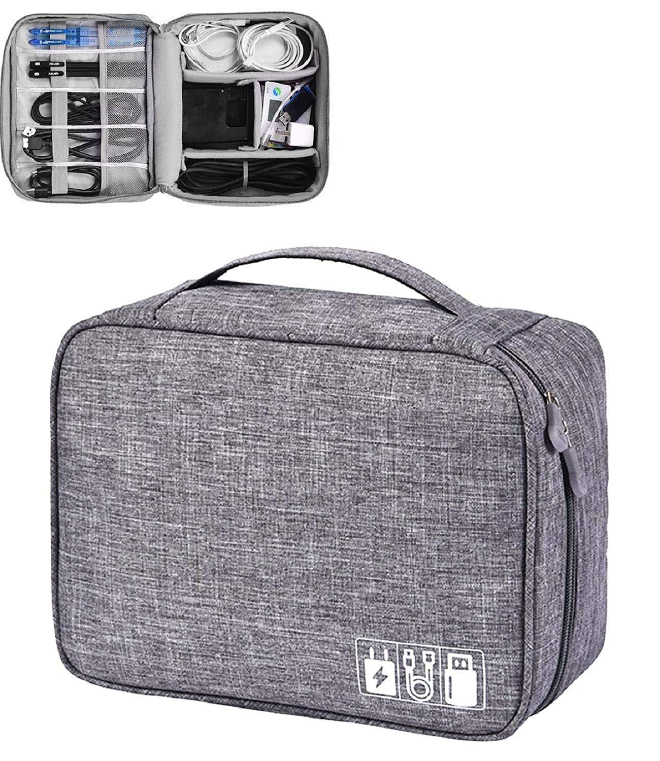 Gedget Organiser Electronics Accessories Organizer Bag, Universal Carry Travel Gadget Bag for Cables, Plug and More, Perfect Size Fits for Pad Phone Charger Hard Disk (Grey)-image-39