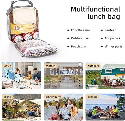 Miniatura 7 de AYEANY Lonchera para hombres y mujeres, lonchera aislante (gris)