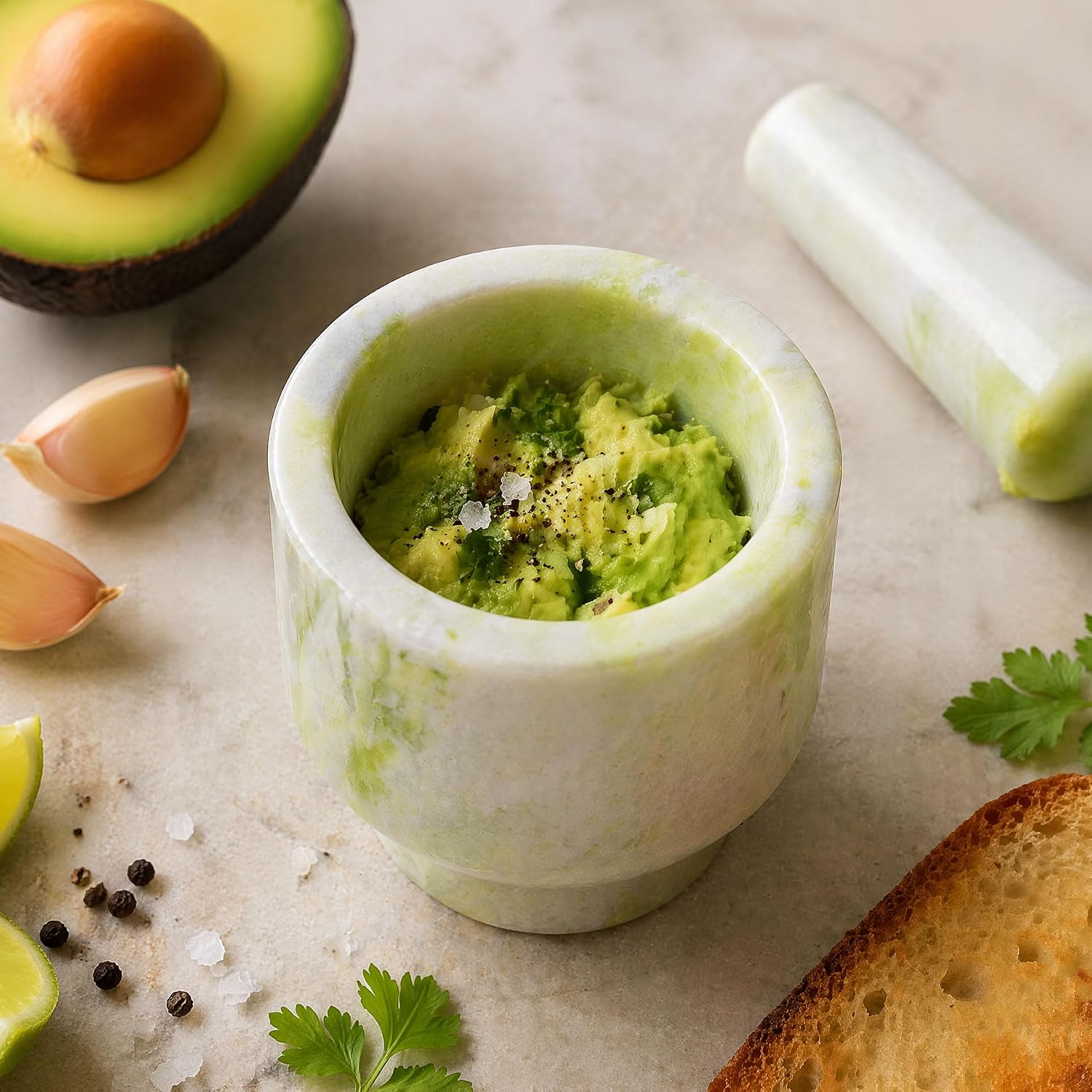 Small Natural Green-White Serpentine Marble Mortar and Pestle Set Dishwasher Safe Spice Crusher Herb Grinder Mini Guacamole Maker