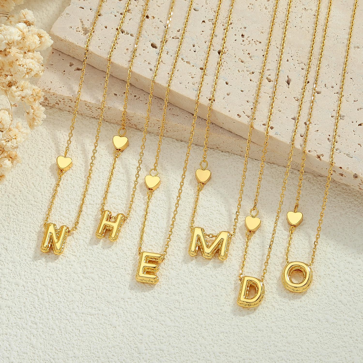 Gold Initial Necklaces for Women With a Cute Heart Charm Personalized Alphabet A-Z Bubble Letter Necklaces Gift - Image 4