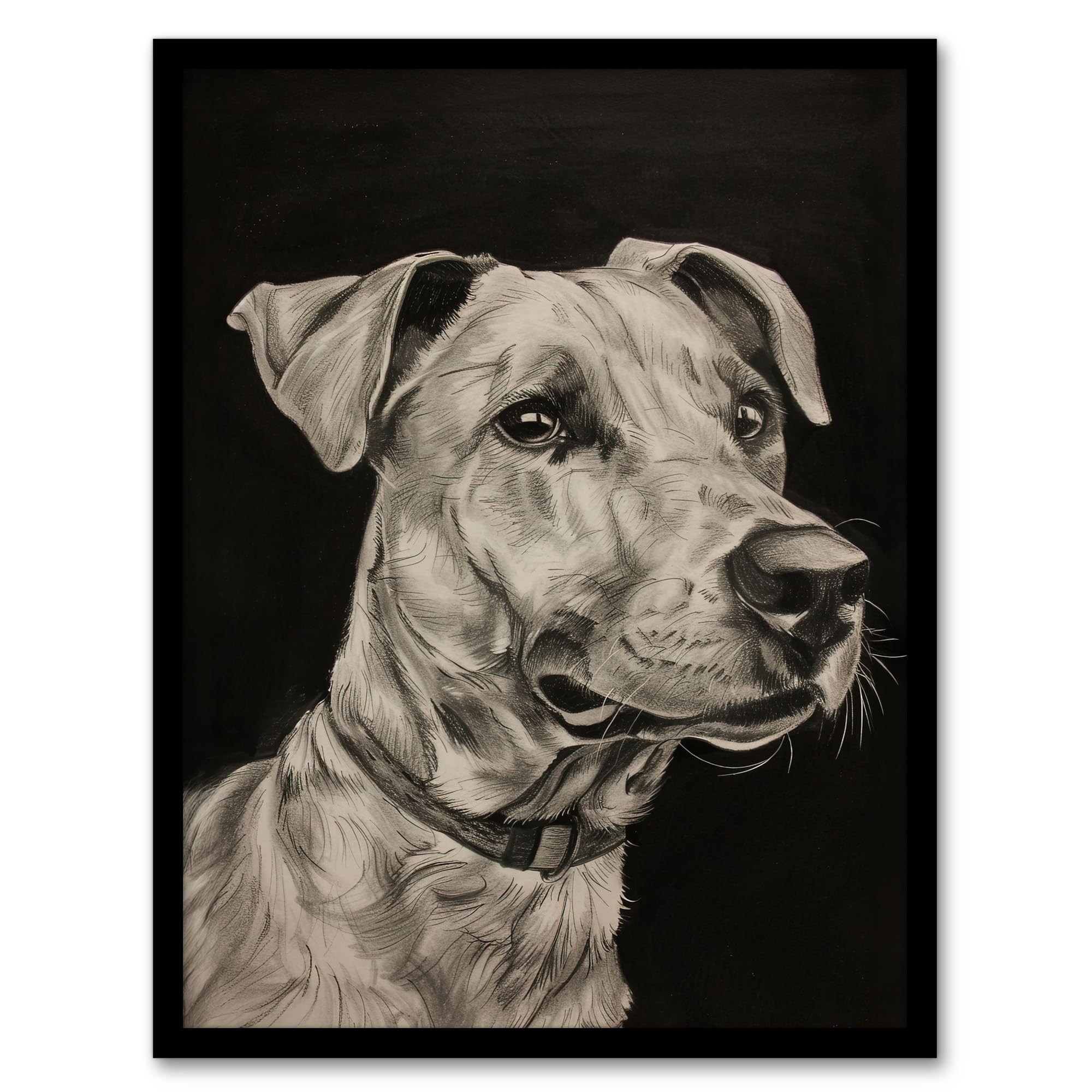 Artery8 Dog Lover Portrait Pencil Drawing Pet Animal Living Room Artwork Framed Wall Art Print A4