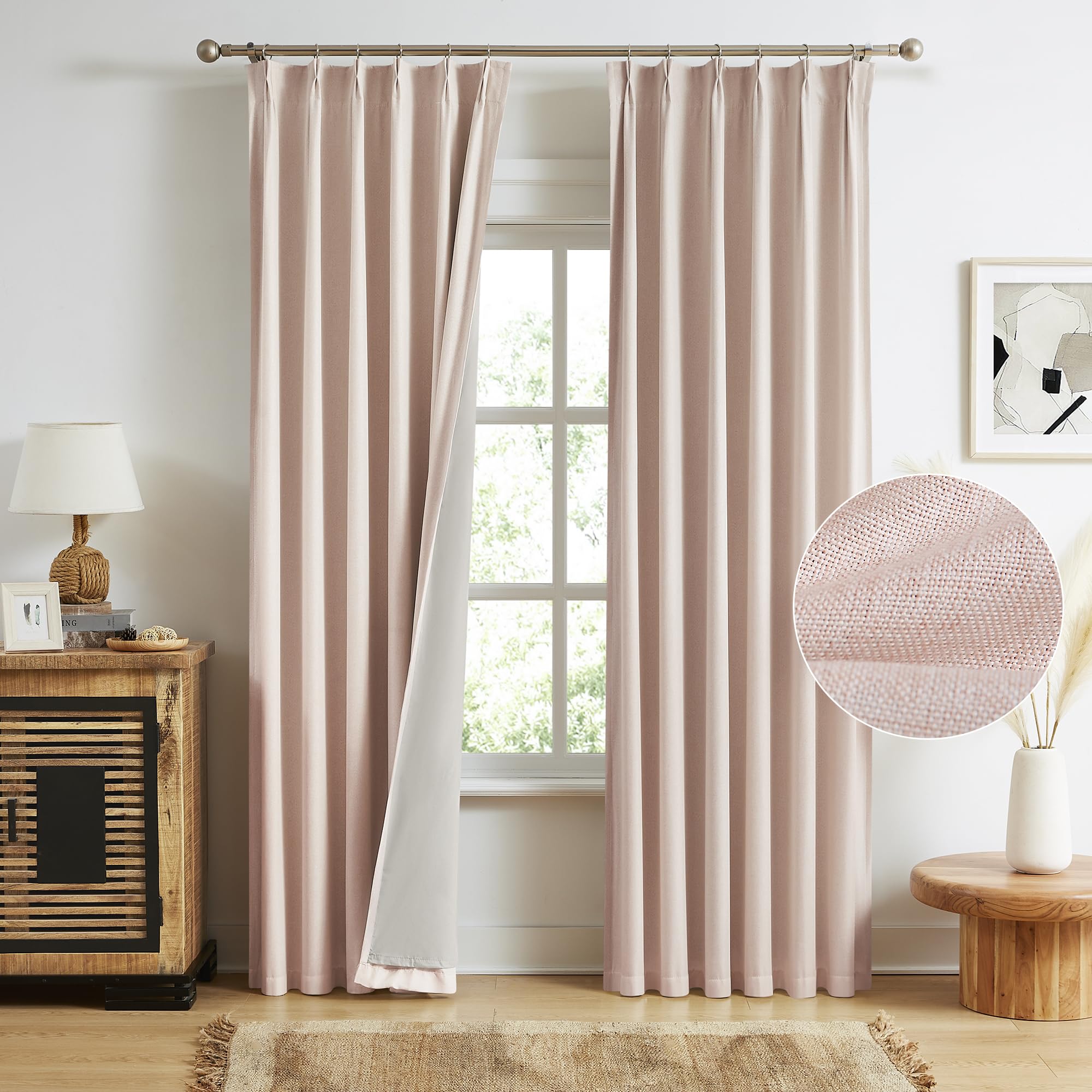 Amazon.com: MAIHER Full Blackout Pinch Pleat Pink Linen Curtains