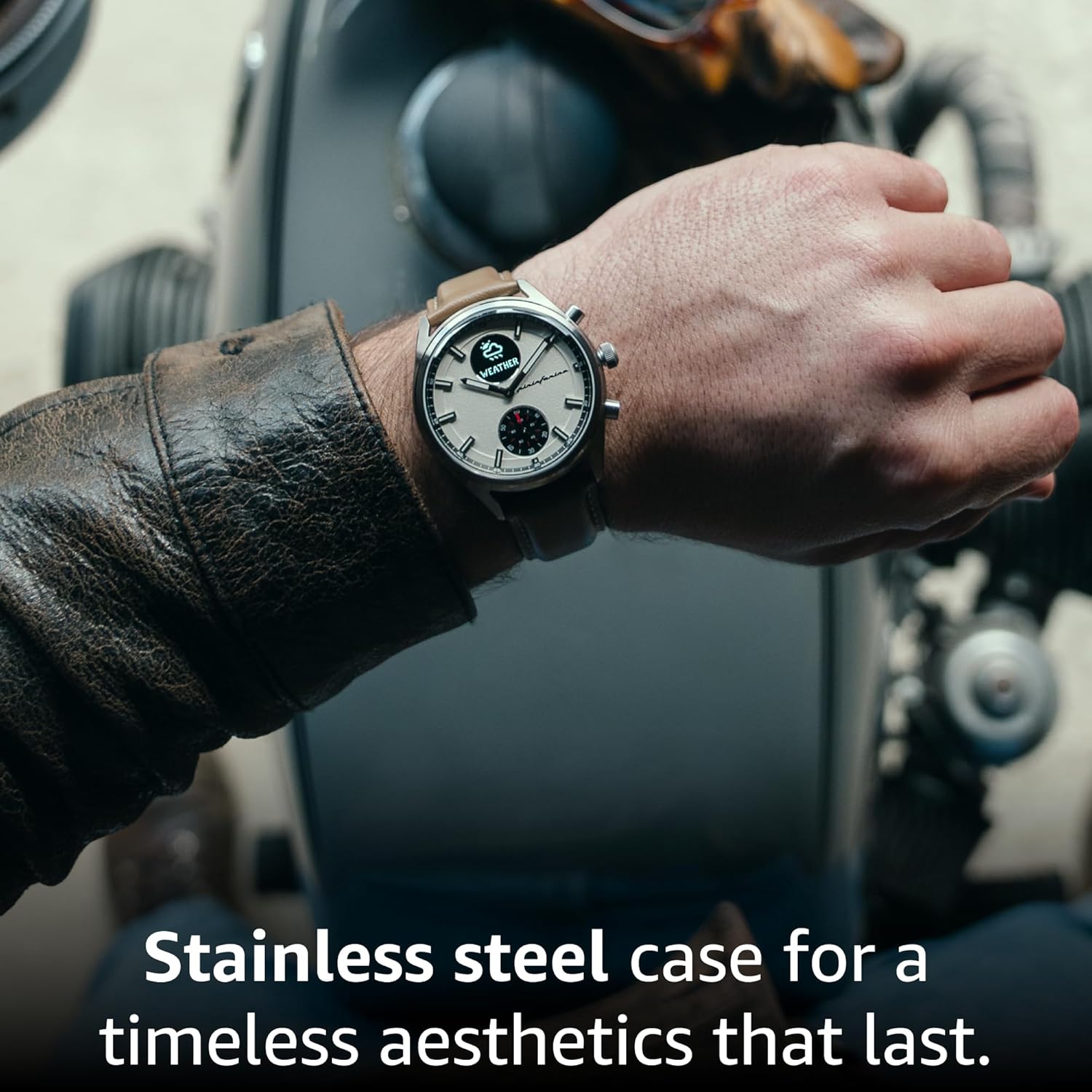 pininfarina Hybrid Sintesi Smart Watch on a wrist, showing stainless steel case